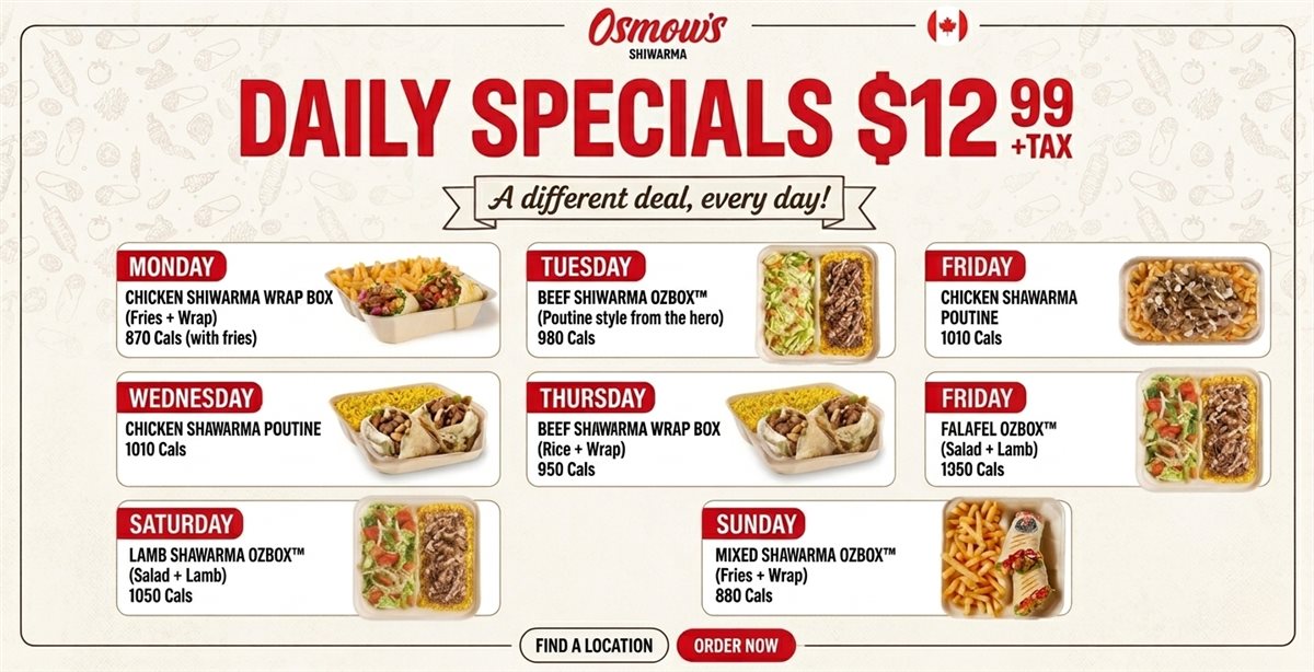 Osmow's Canada $12.99 Daily Special: A Different Shawarma Deal Every Day of the Week photo 1