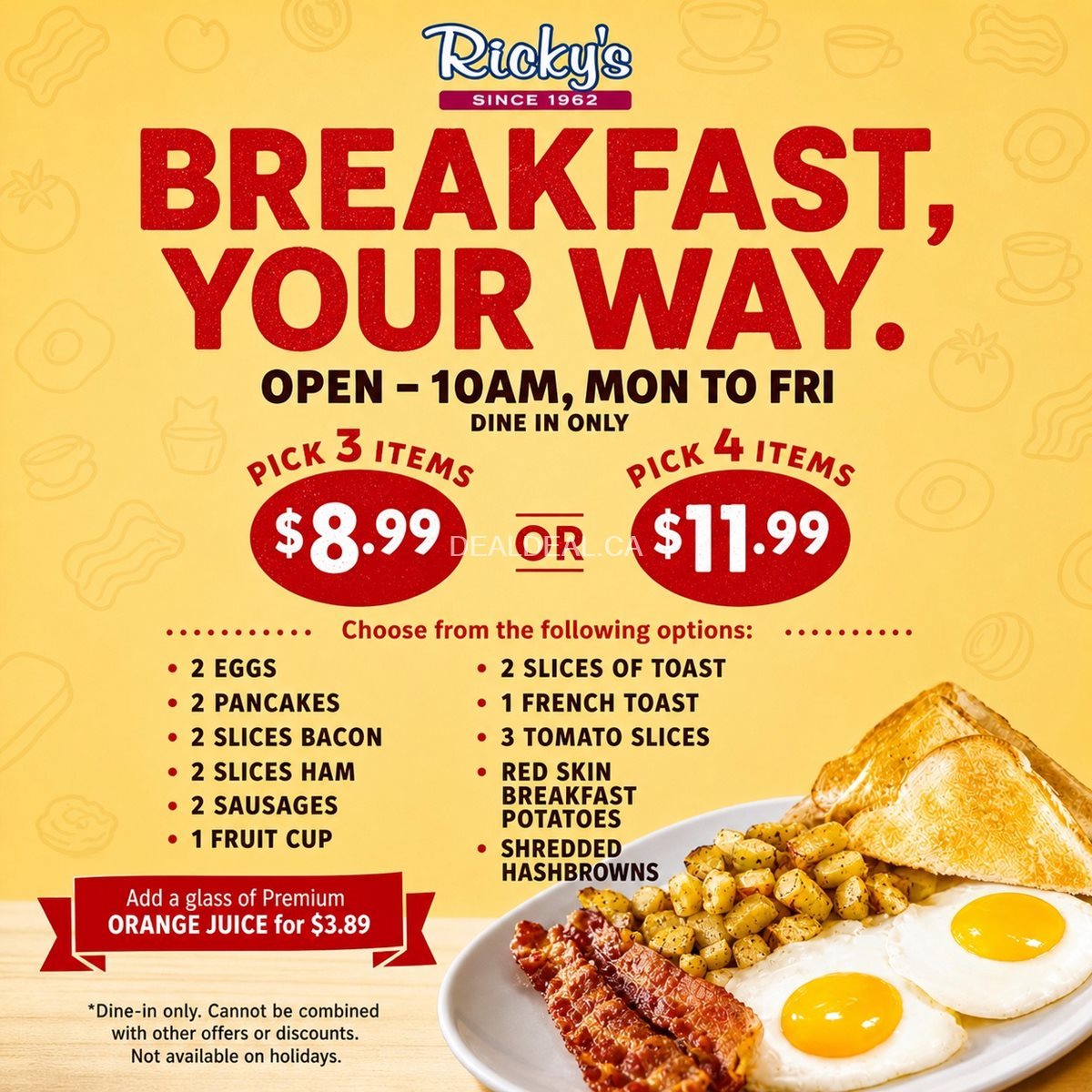 Breakfast Your Way at Ricky’s All Day Grill Brooks | Pick 3 for $8.99 photo 1