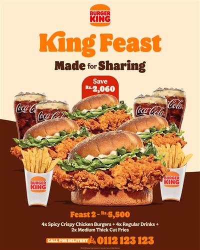 Burger King Sri Lanka – King Feast 2: 4x Spicy Crispy Chicken Burgers Bundle for Rs. 5,500 (Save Rs. 2,060)