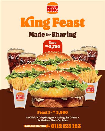 Burger King Sri Lanka – King Feast 1: 4x Chick'N Crisp Burgers Bundle for Rs. 3,800 (Save Rs. 2,760)