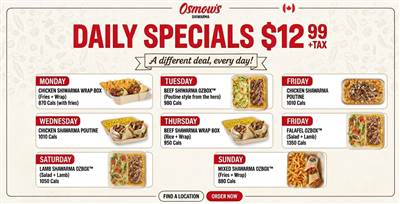 Osmow's Canada $12.99 Daily Special: A Different Shawarma Deal Every Day of the Week