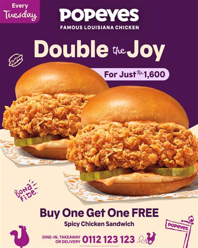 Popeyes Sri Lanka: Buy 1 Get 1 FREE Spicy Chicken Sandwiches