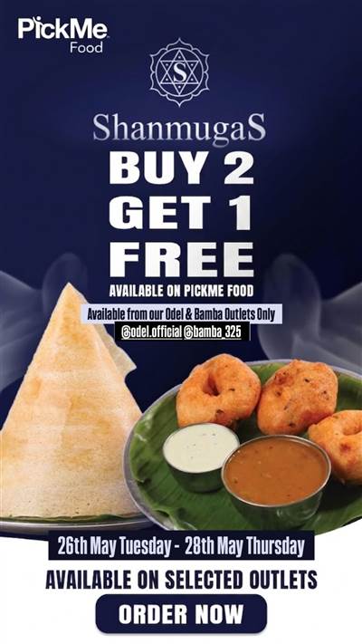 ShanmugaS Buy 2 Get 1 FREE on PickMe Food (Odel & Bamba Outlets Only)